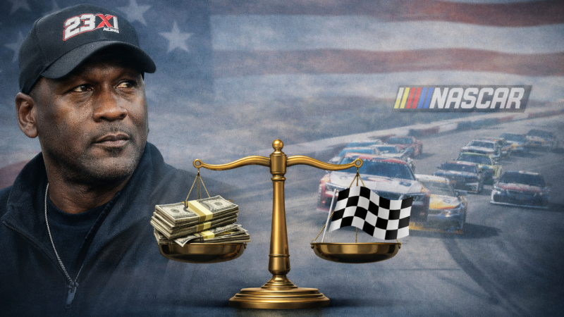 Michael Jordan NASCAR lawsuit concept showing balance between money and racing competition