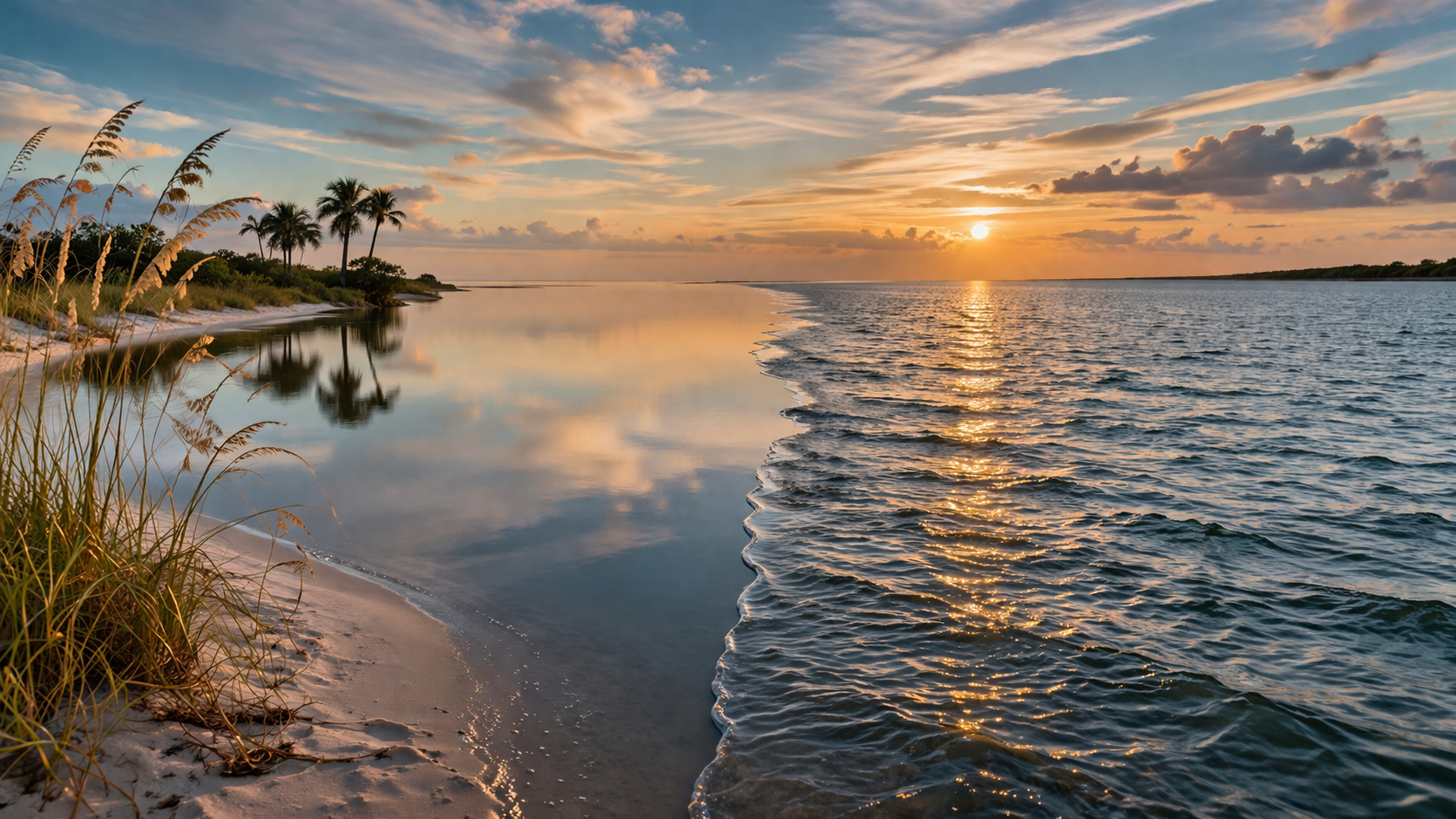 Subtle shift from calm to disturbed water along a coastal shoreline representing unspoken change in a relationship