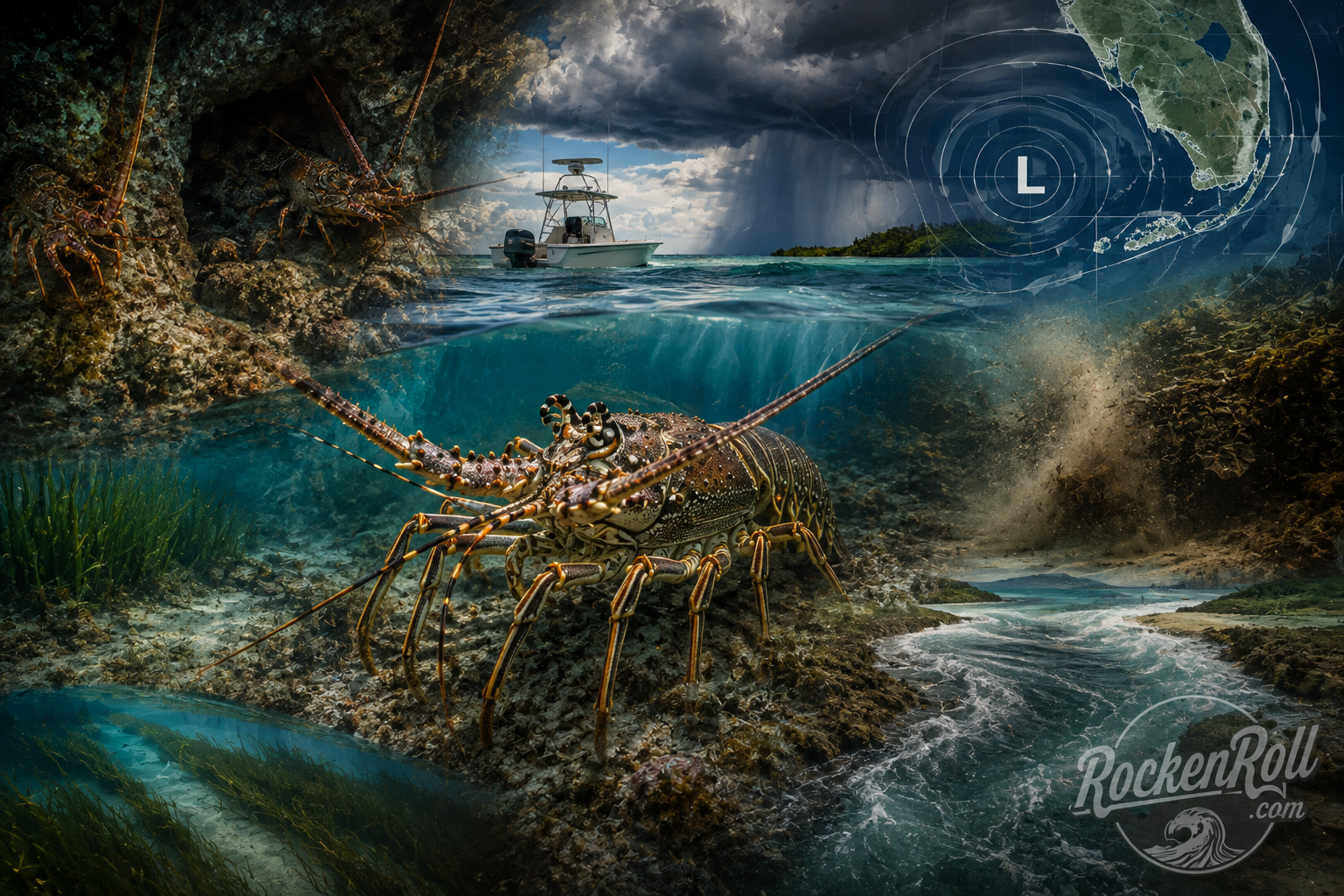 Caribbean spiny lobster beneath a low-pressure system in the Lower Florida Keys